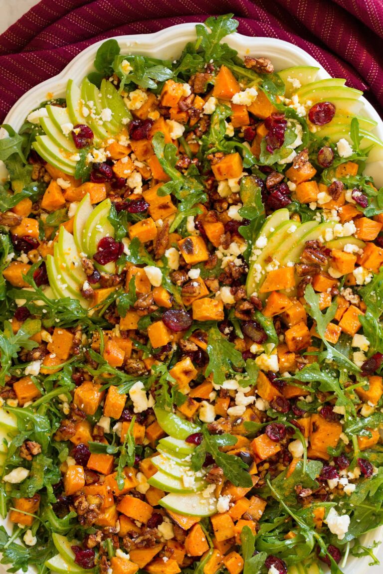 Close up photo of a sweet potato salad.